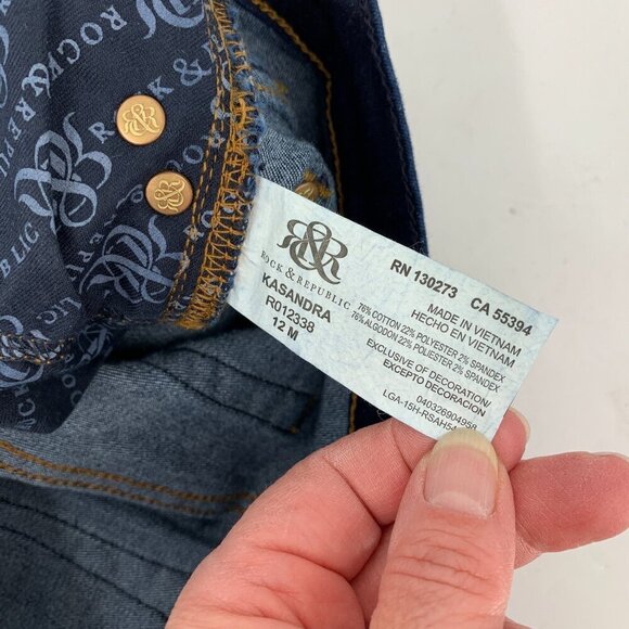 Rock & Republic Kassandra bootcut flare jeans dark blue wash embroidery denim 12 - Picture 7 of 7